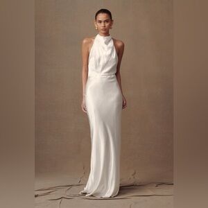 Meshki ESTHER Iridescent Satin Cowl Maxi Dress - Ivory